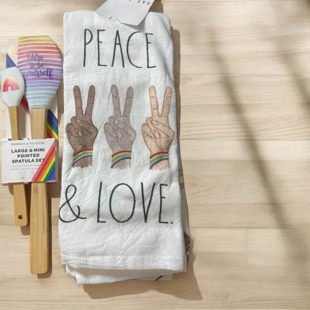 Rainbow Pride Rae Dunn Kitchen Towels & Silicone Spatulas 4 Pieces NEW